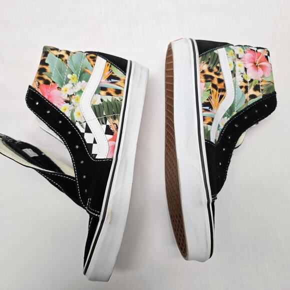 Vans Sk8-Hi Shoes Mens 9 Womens 10.5 Tropical Floral Checkerboard High Top - Picture 5 of 11